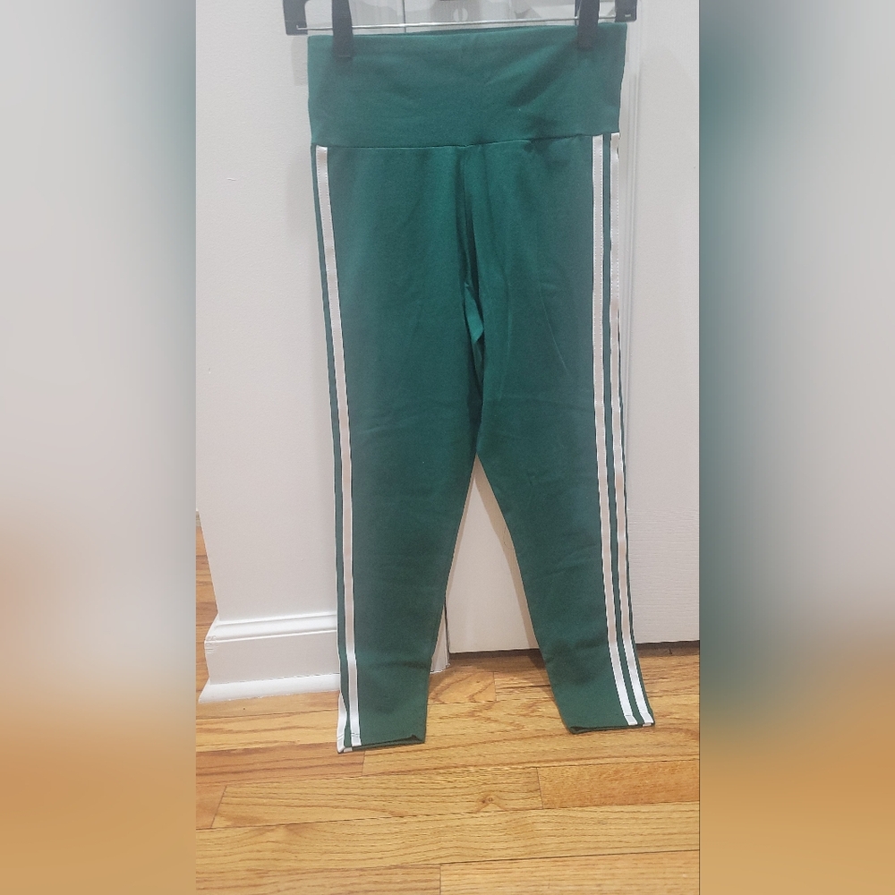 Green Leggings with White Stripes